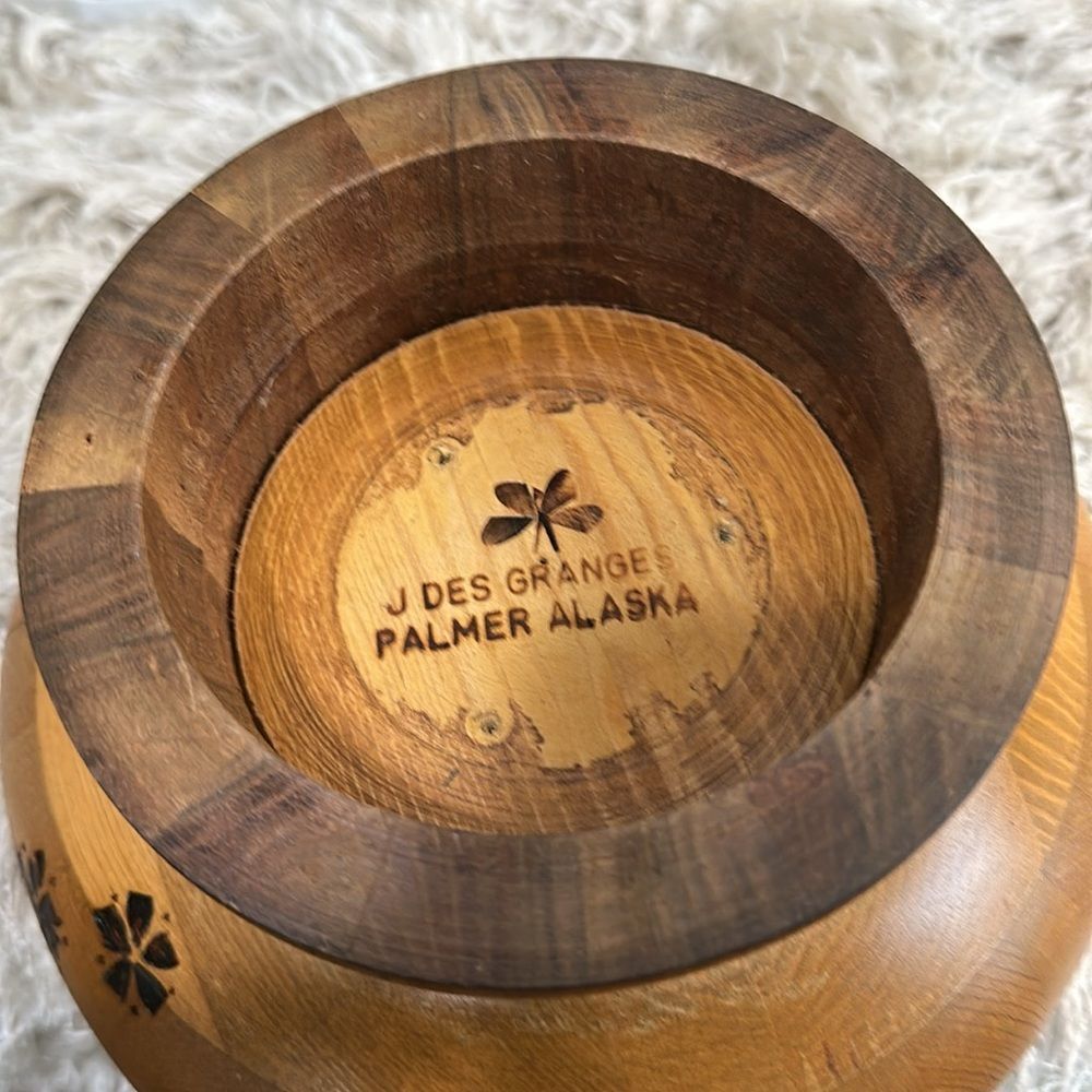 J Des Granges Palmer Alaska Handmade Rustic Wooden Bowl With‎ Floral Pattern - Picture 13 of 17
